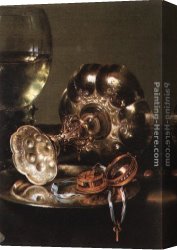 Breakfast Canvas Paintings - Breakfast with Blackberry Pie [detail #1] by Willem Claesz Heda